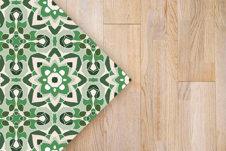 Alfombra Azulejo Oriental Floreada Verde freeshipping - Home and Living