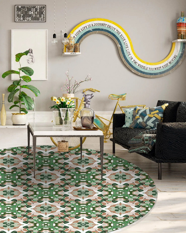 Alfombra Azulejo Oriental Verde Redonda freeshipping - Home and Living