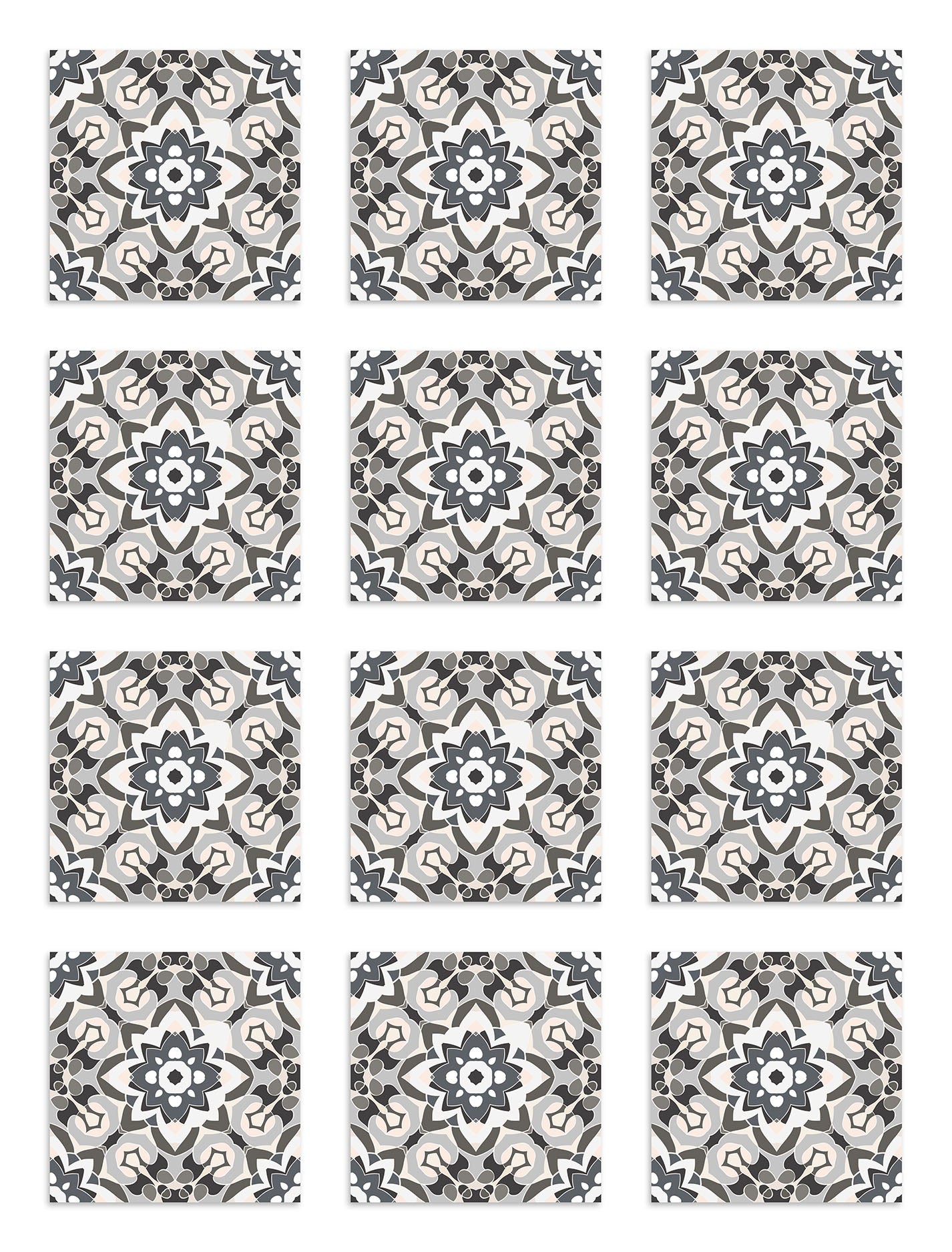 Azulejo Adhesivo Oriental Floreada Gris Home & Living 