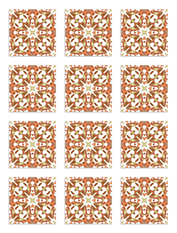 Azulejo Adhesivo Tipo Hidráulico Oriental Naranja Home & Living 