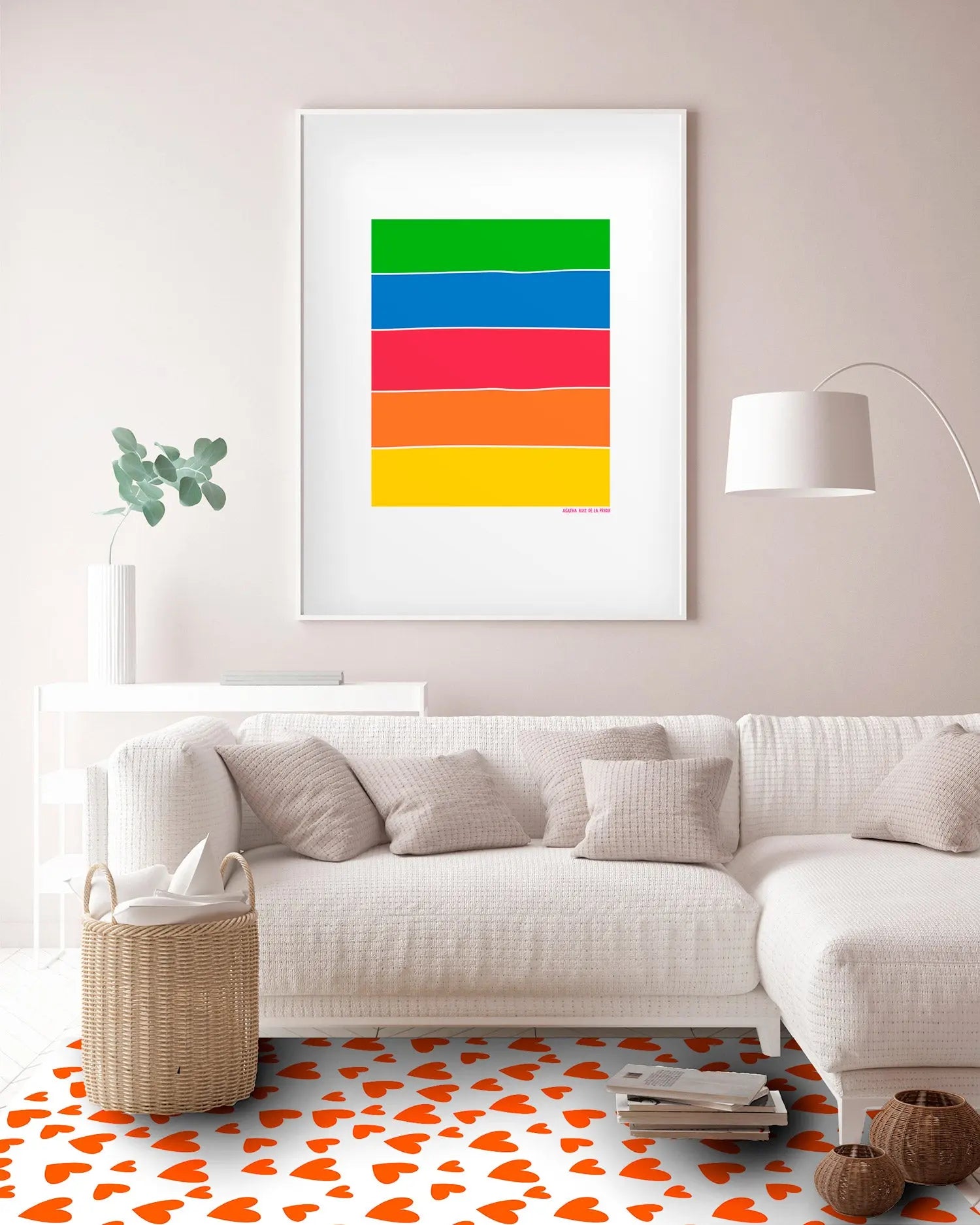 Alfombra Agatha Ruiz de la Prada Estampados Básicos Corazones Naranjas y Blancos Home & Living 