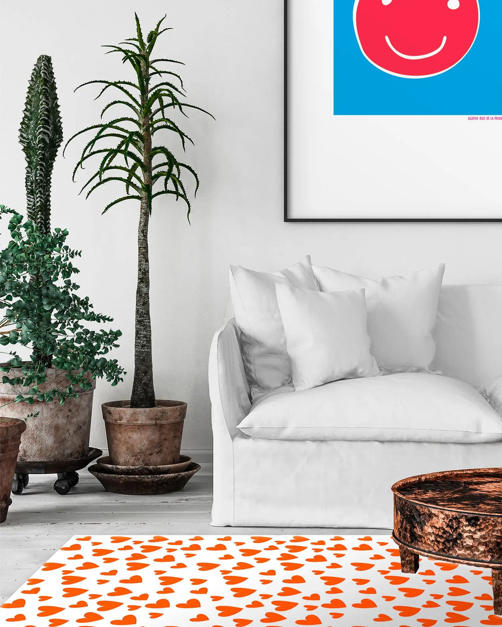 Alfombra Agatha Ruiz de la Prada Estampados Básicos Corazones Naranjas y Blancos Home & Living 