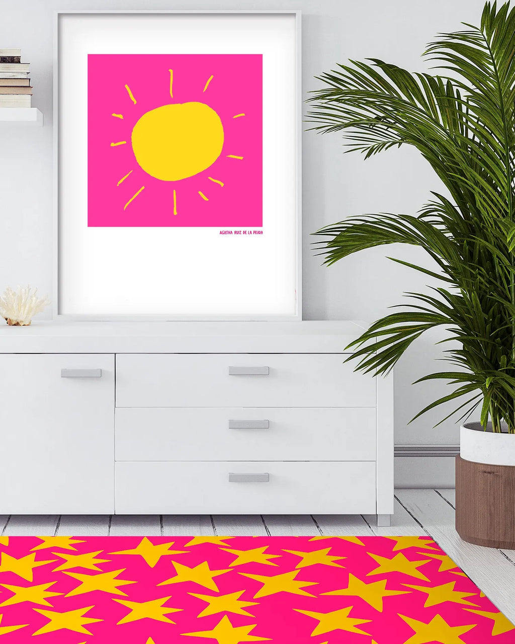 Alfombra Agatha Ruiz de la Prada Estampados Básicos Estrellas Amarillas y Rosas Home & Living 