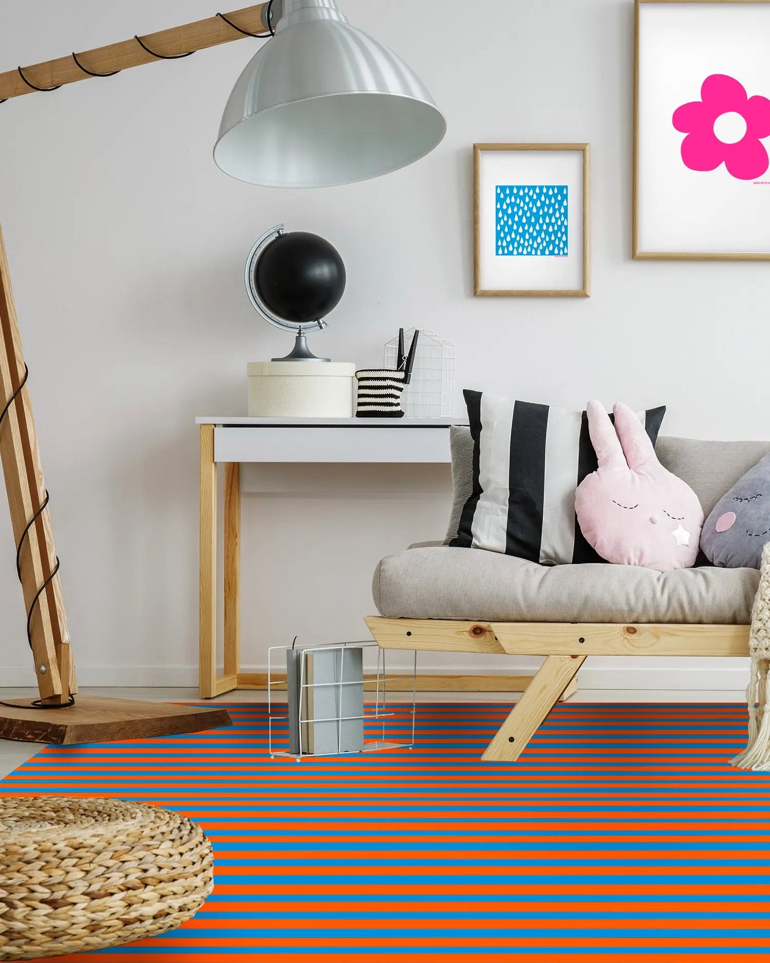 Alfombra Agatha Ruiz de la Prada Estampados Básicos Líneas Naranjas y Azules Home & Living 