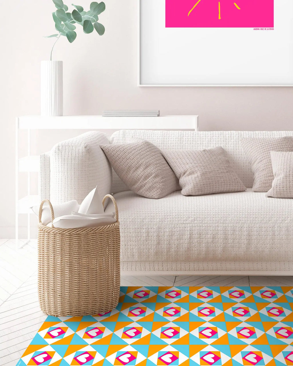 Alfombra Agatha Ruiz de la Prada Hidráulico Azul Baldosas Corazones Home & Living 