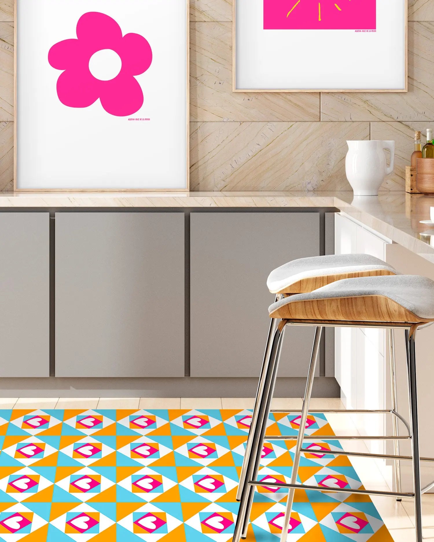 Alfombra Agatha Ruiz de la Prada Hidráulico Azul Baldosas Corazones Home & Living 