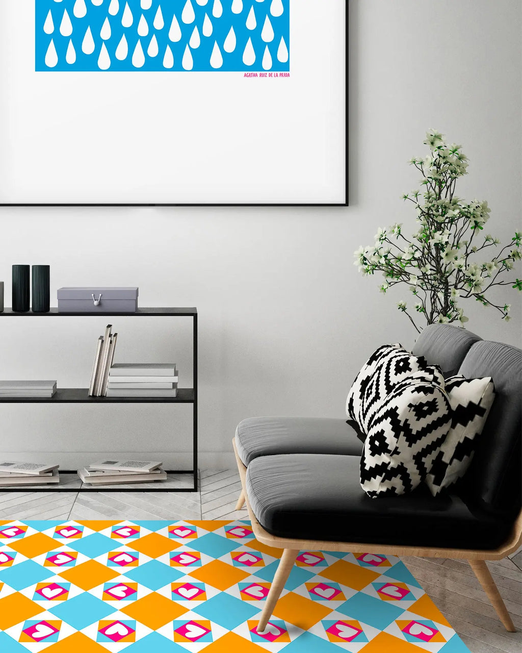 Alfombra Agatha Ruiz de la Prada Hidráulico Azul Baldosas Corazones Ladeados Home & Living 