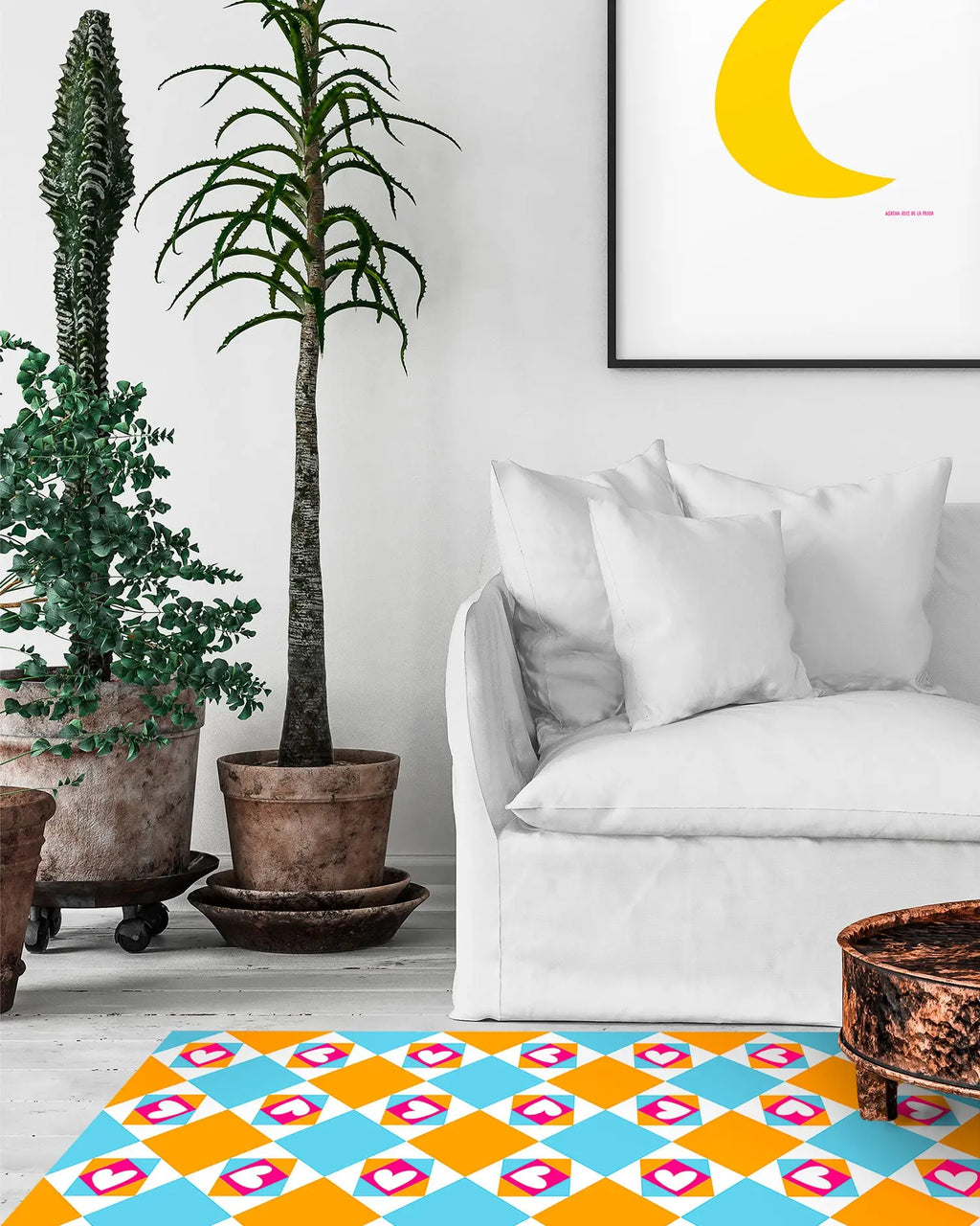 Alfombra Agatha Ruiz de la Prada Hidráulico Azul Baldosas Corazones Ladeados Home & Living 