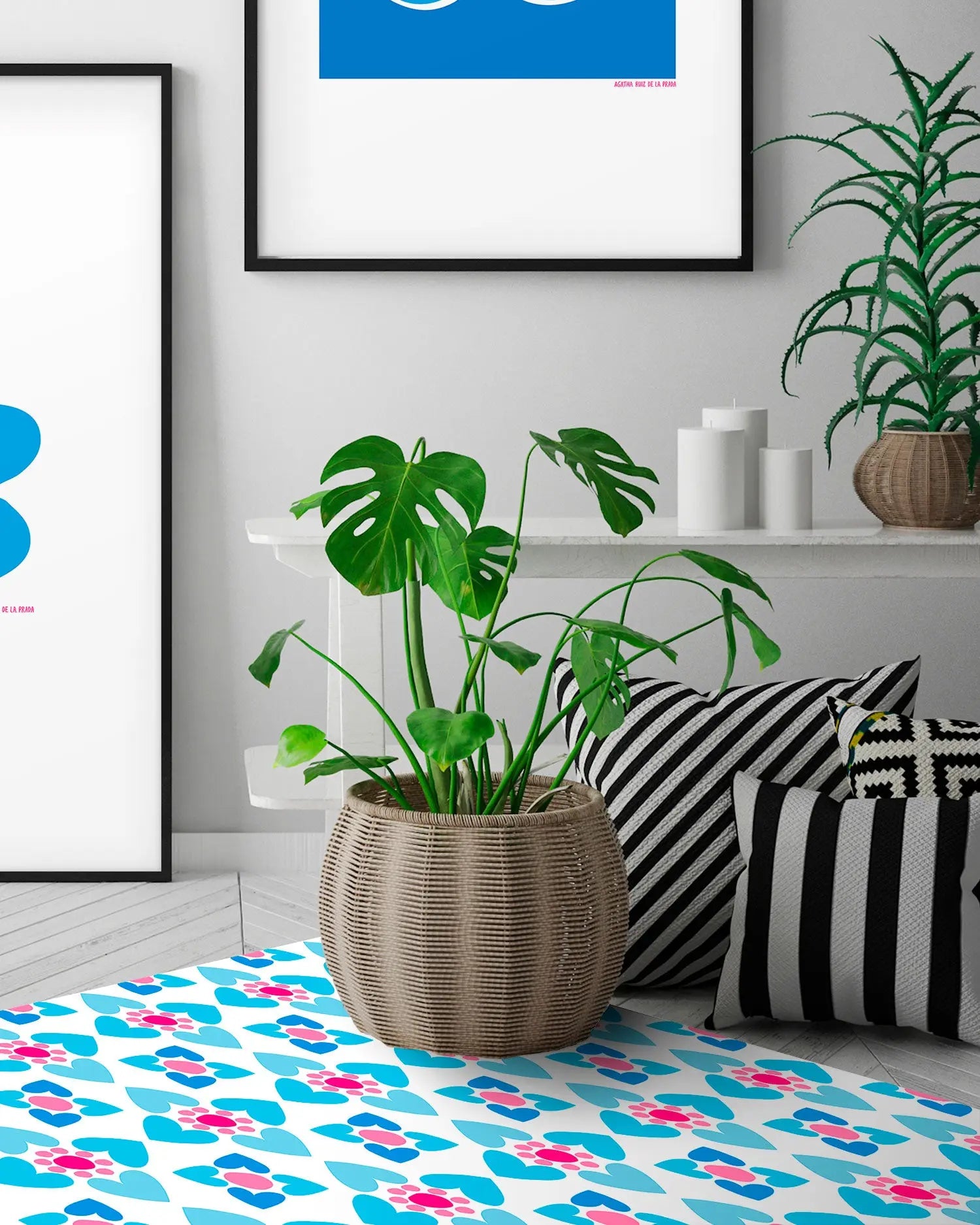 Alfombra Agatha Ruiz de la Prada Hidráulico Azul Baldosas Flores Bicolor Home & Living 