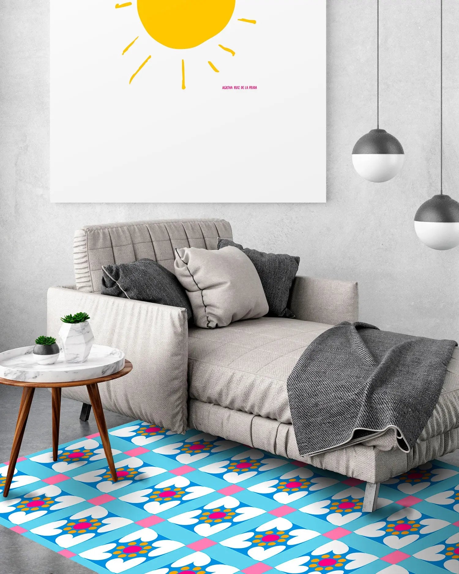 Alfombra Agatha Ruiz de la Prada Hidráulico Azul Baldosas Flores Bordes Home & Living 