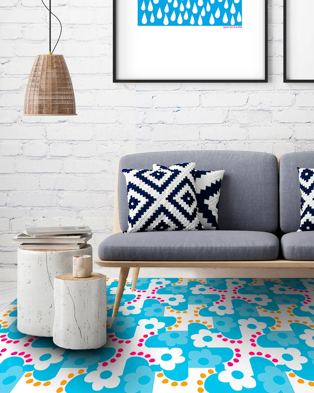 Alfombra Agatha Ruiz de la Prada Hidráulico Azul Flores Remolino Home & Living 