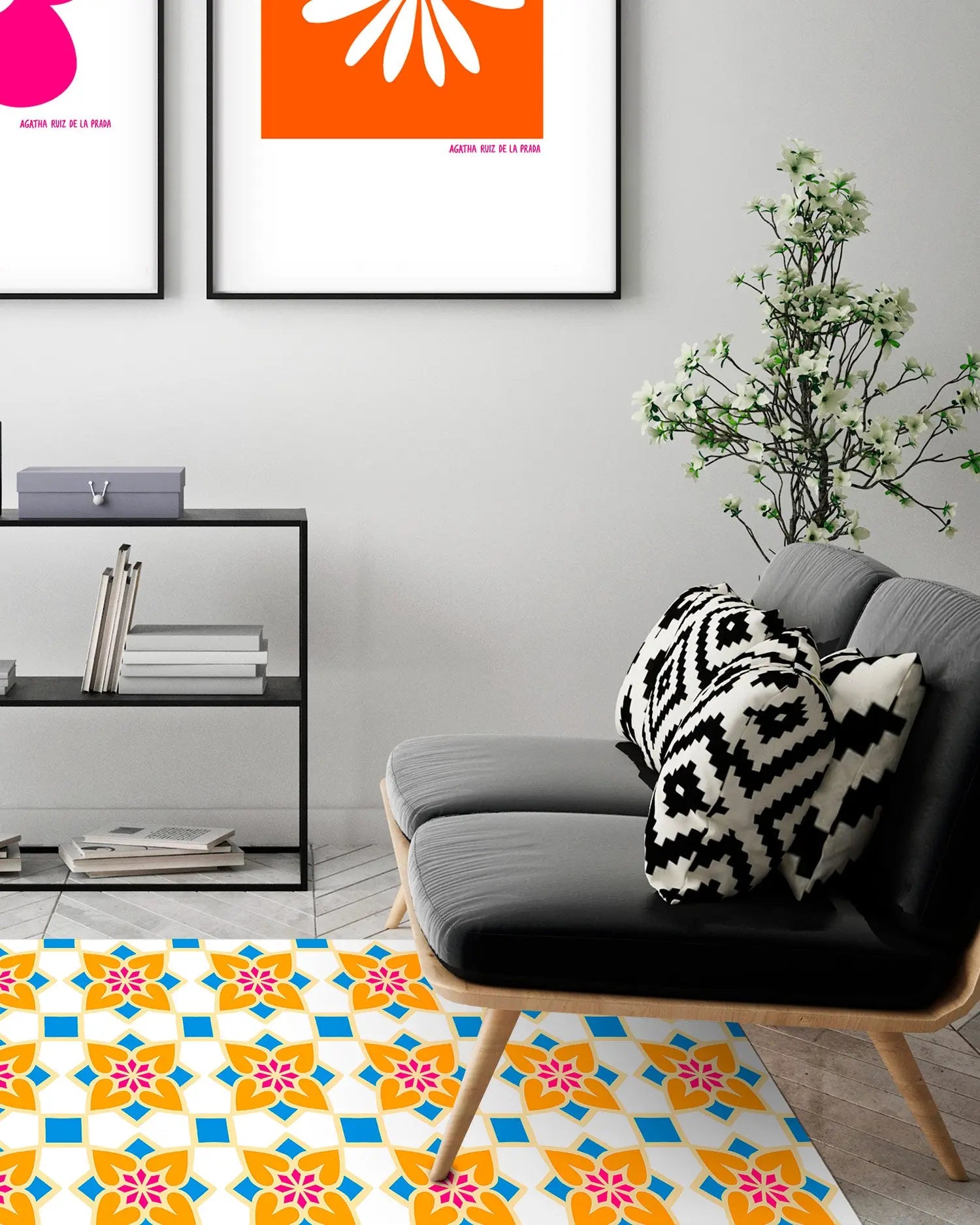 Alfombra Agatha Ruiz de la Prada Hidráulico Crema Baldosas Flores Home & Living 