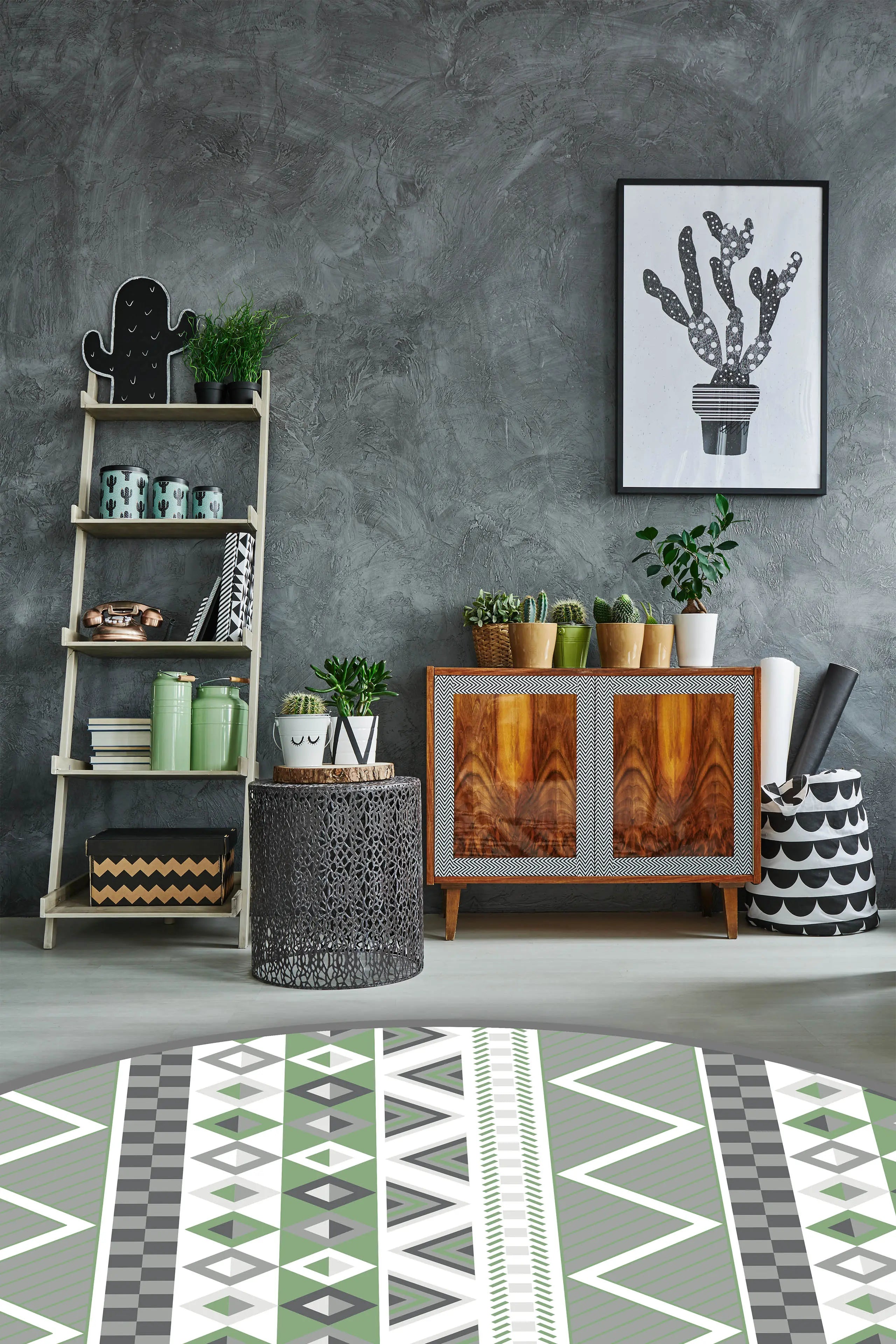 Alfombra Azteca Verde Redonda freeshipping - Home and Living