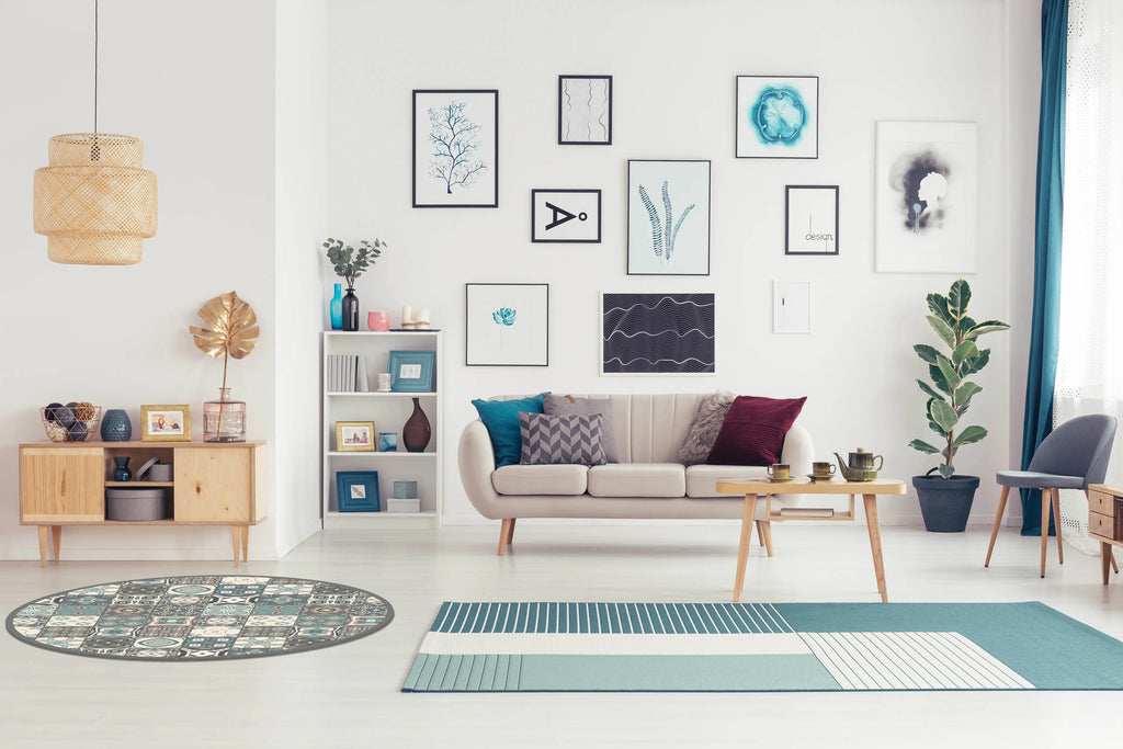 Alfombra Azul Baldosa Hidráulica Redonda freeshipping - Home and Living