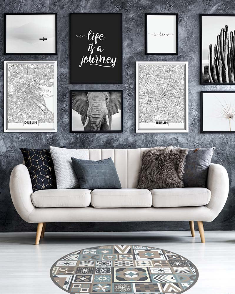 Alfombra Azul Baldosa Hidráulica Redonda Home & Living 