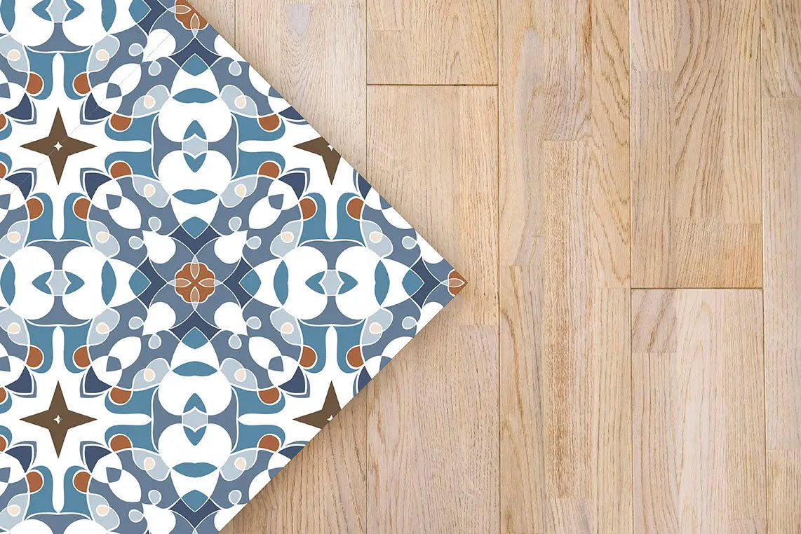 Alfombra Azulejo Hidráulico Tipo Oriental Azul freeshipping - Home and Living