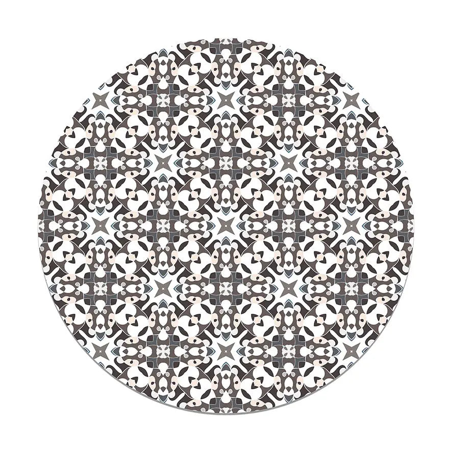 Alfombra Azulejo Hidráulico Tipo Oriental Gris Redonda freeshipping - Home and Living
