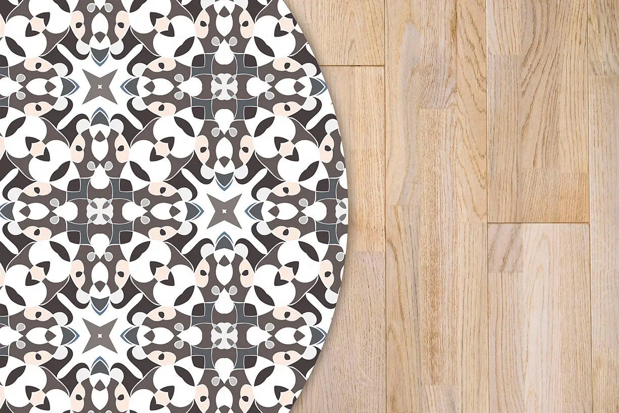 Alfombra Azulejo Hidráulico Tipo Oriental Gris Redonda freeshipping - Home and Living