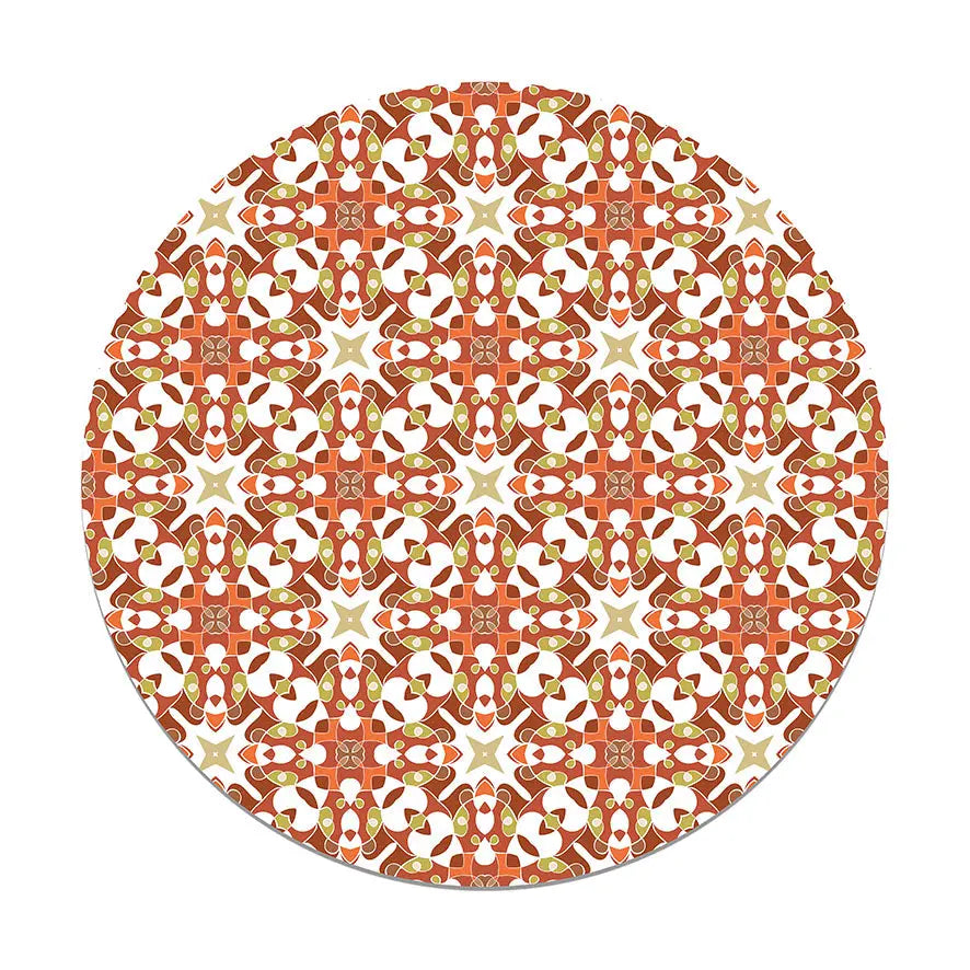Alfombra Azulejo Hidráulico Tipo Oriental Naranja Redonda freeshipping - Home and Living