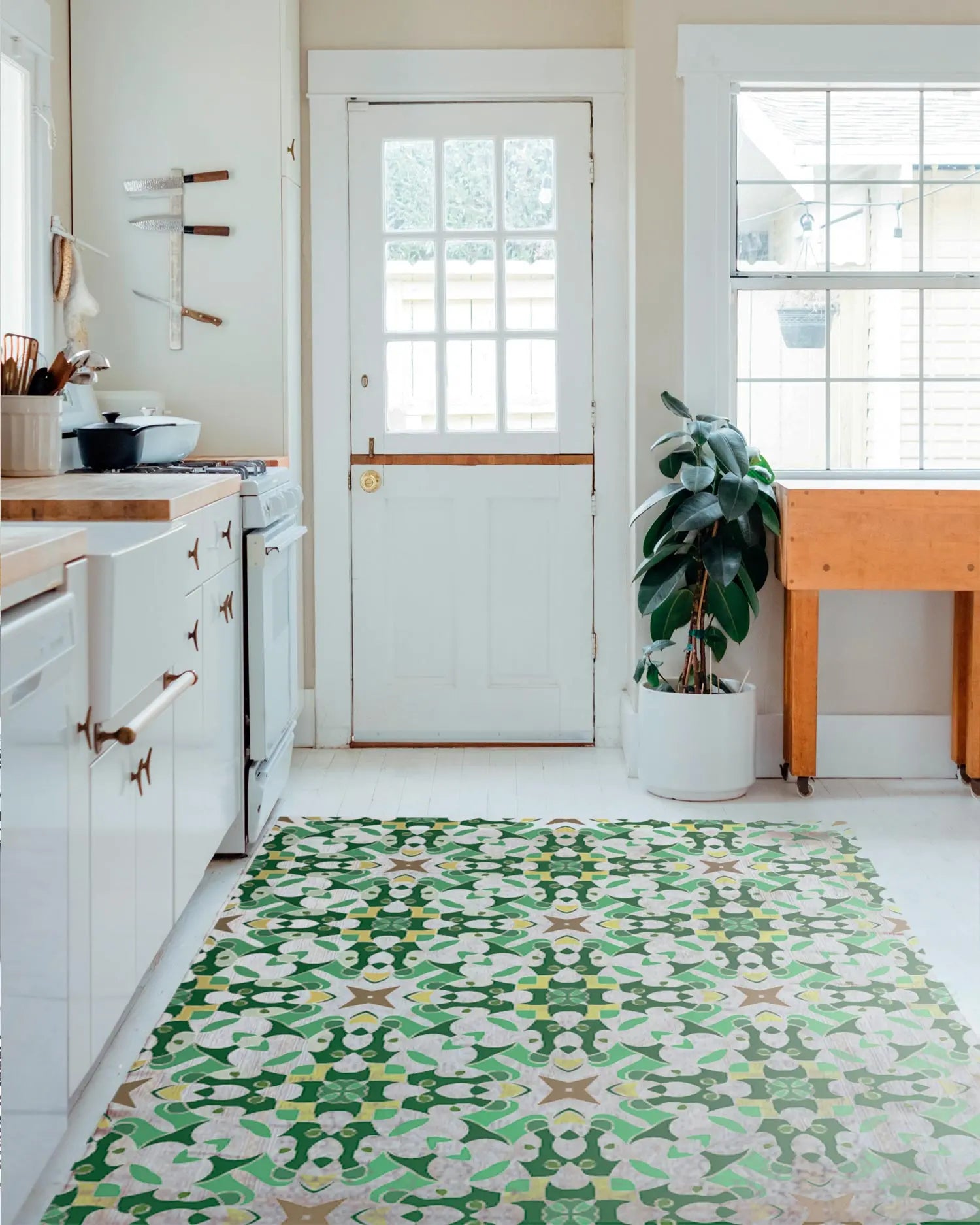 Alfombra Azulejo Hidráulico Tipo Oriental Verde freeshipping - Home and Living