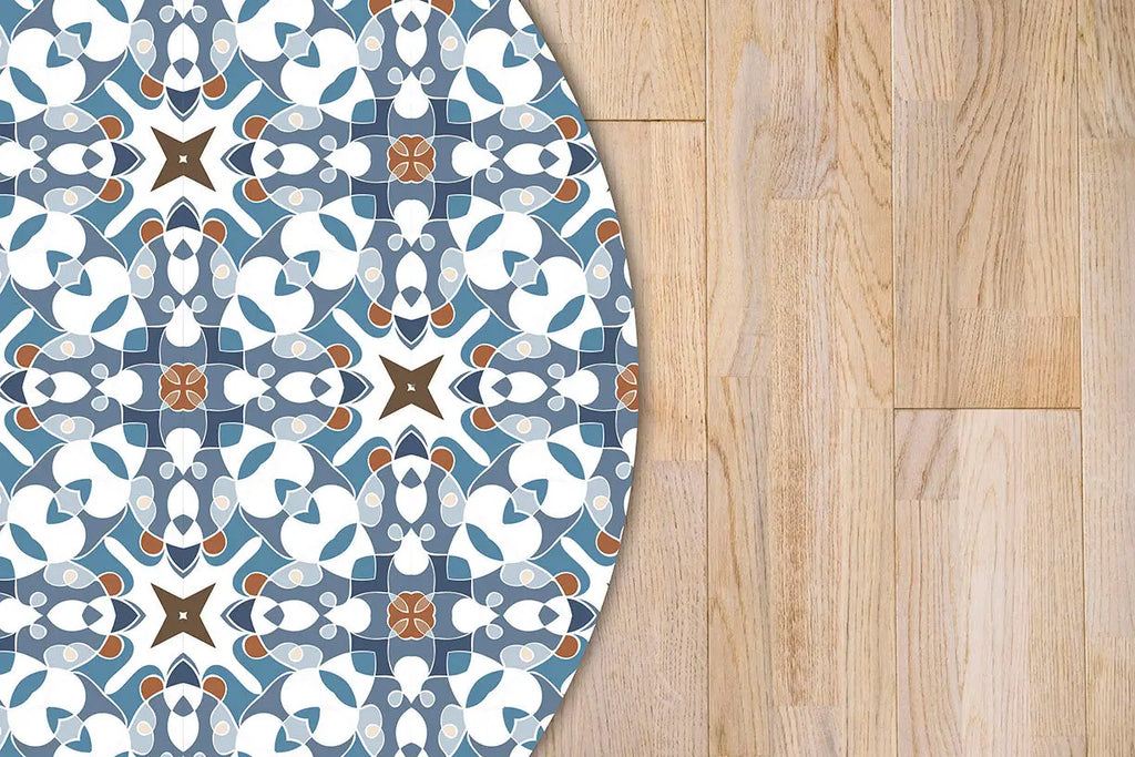 Alfombra Azulejo Oriental Azul Redonda freeshipping - Home and Living