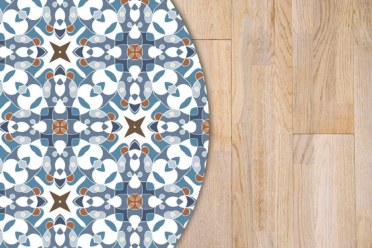 Alfombra Azulejo Oriental Azul Redonda freeshipping - Home and Living