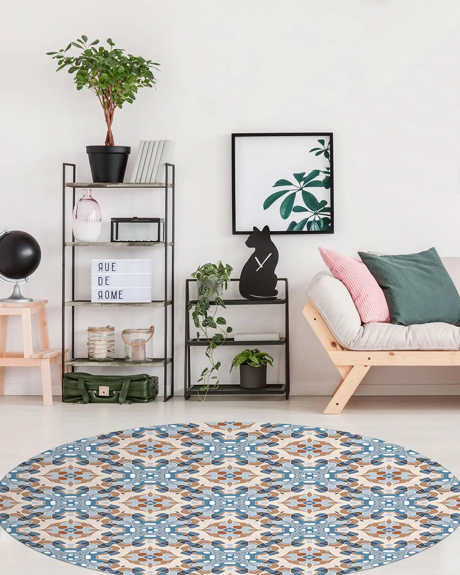 Alfombra Azulejo Oriental Azul Redonda freeshipping - Home and Living