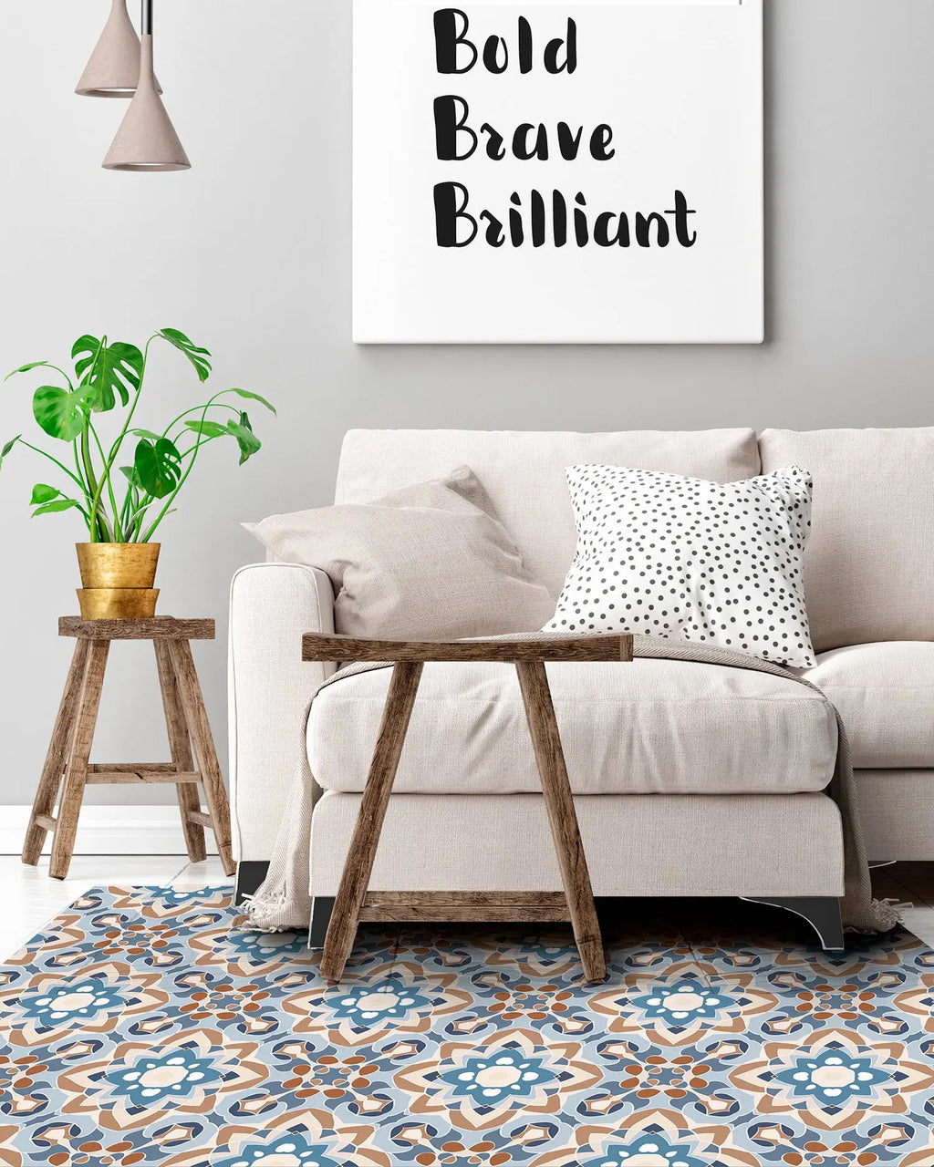 Alfombra Azulejo Oriental Floreada Azul freeshipping - Home and Living