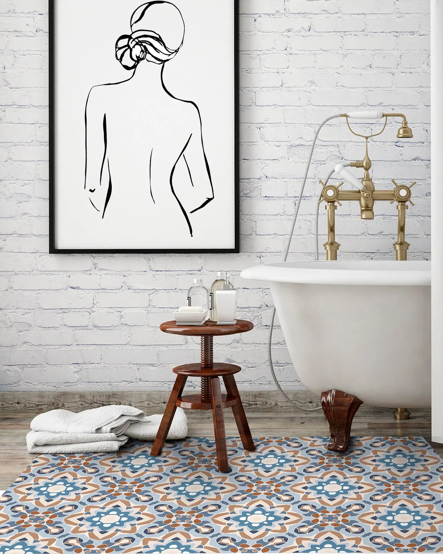 Alfombra Azulejo Oriental Floreada Azul freeshipping - Home and Living