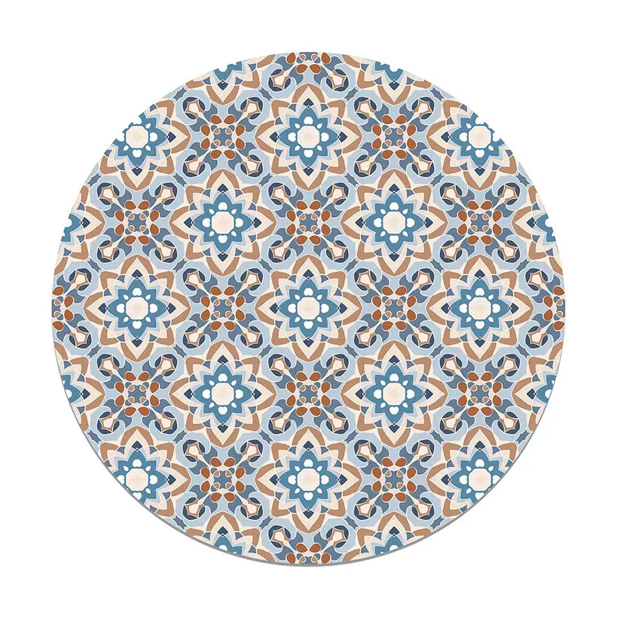 Alfombra Azulejo Oriental Floreada Azul Redonda freeshipping - Home and Living