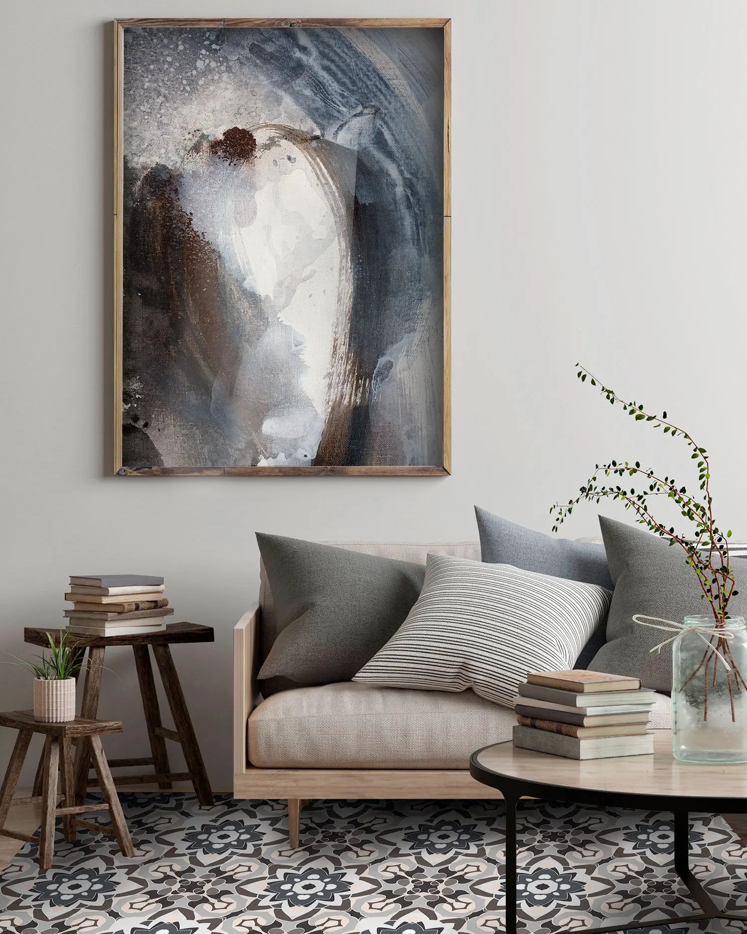 Alfombra Azulejo Oriental Floreada Gris freeshipping - Home and Living