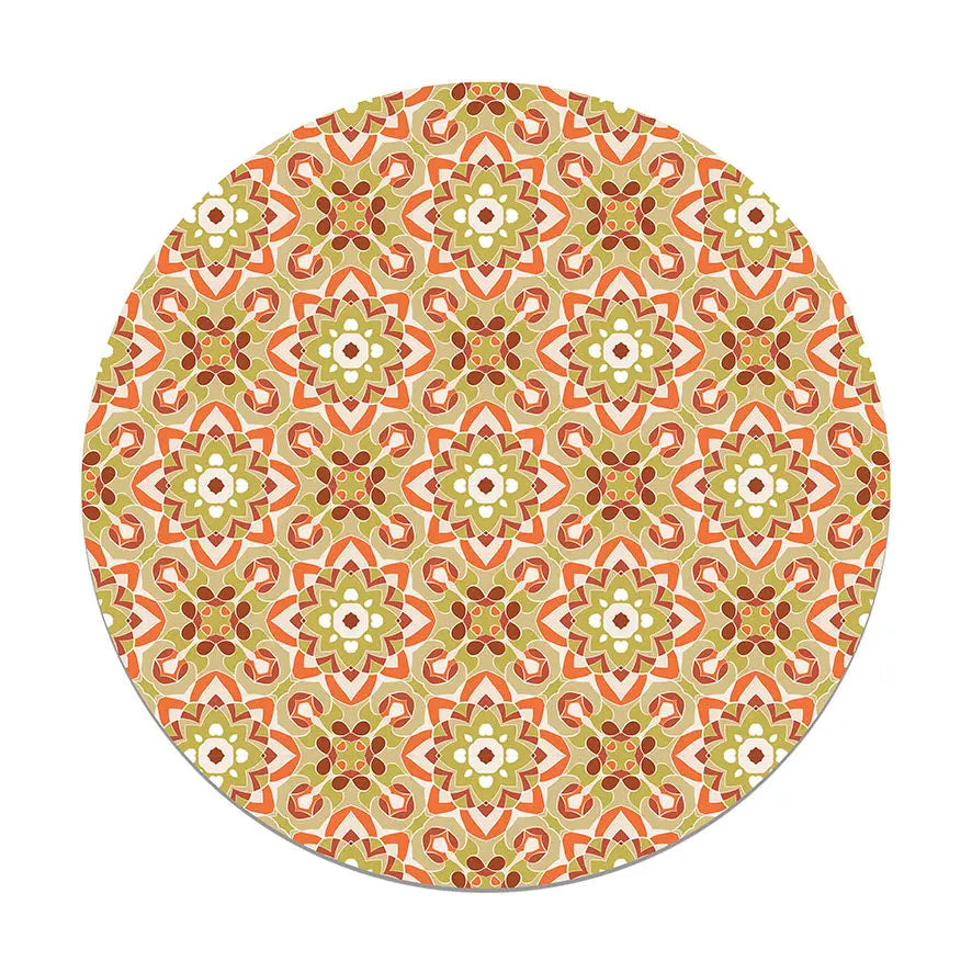 Alfombra Azulejo Oriental Floreada Naranja Redonda freeshipping - Home and Living