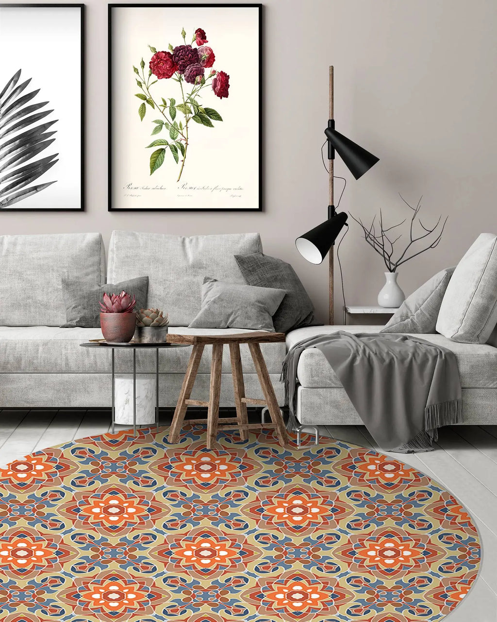 Alfombra Azulejo Oriental Floreada Original Redonda freeshipping - Home and Living