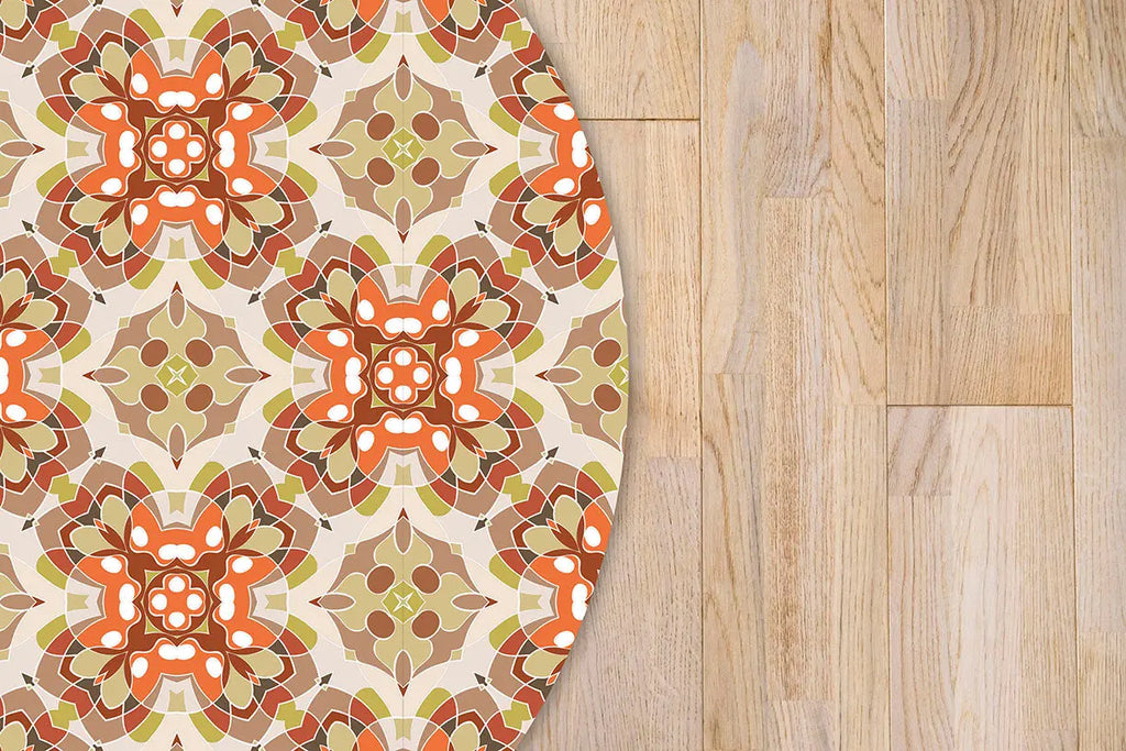Alfombra Azulejo Oriental Naranja Redonda freeshipping - Home and Living