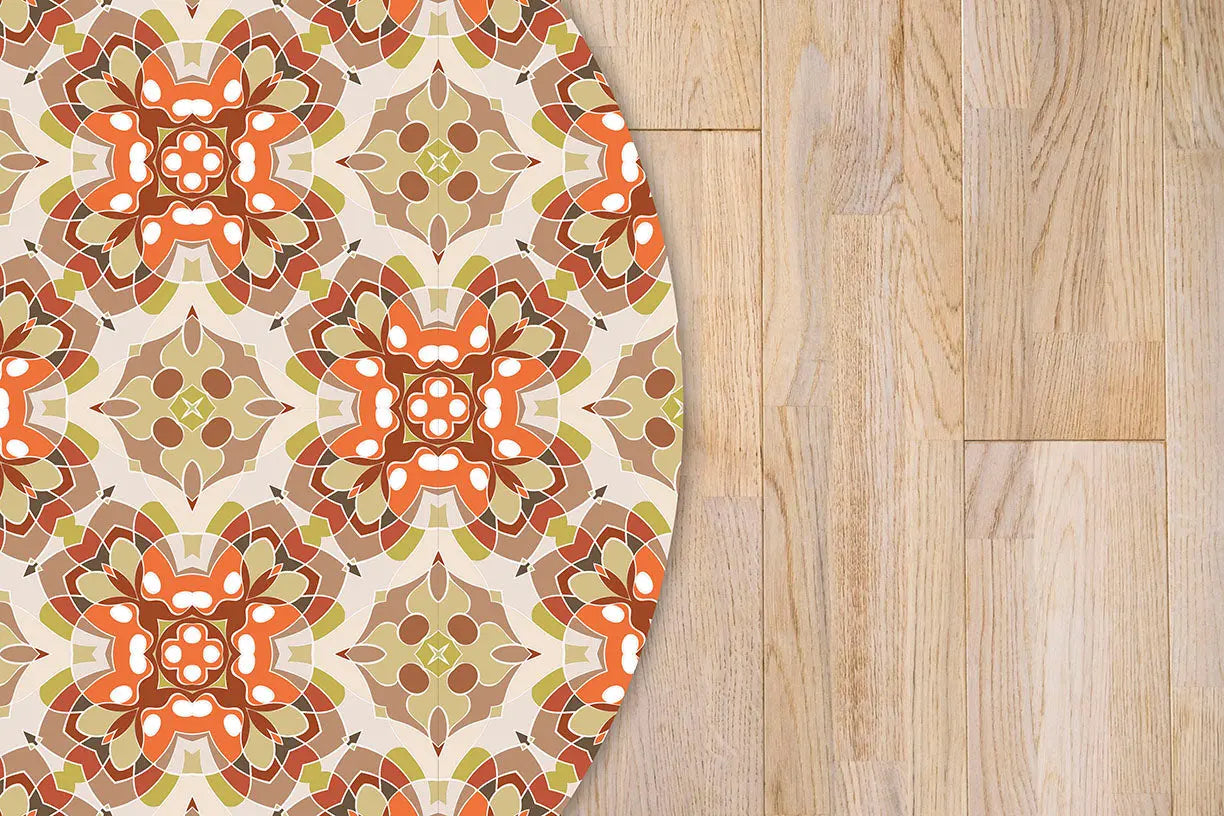 Alfombra Azulejo Oriental Naranja Redonda freeshipping - Home and Living