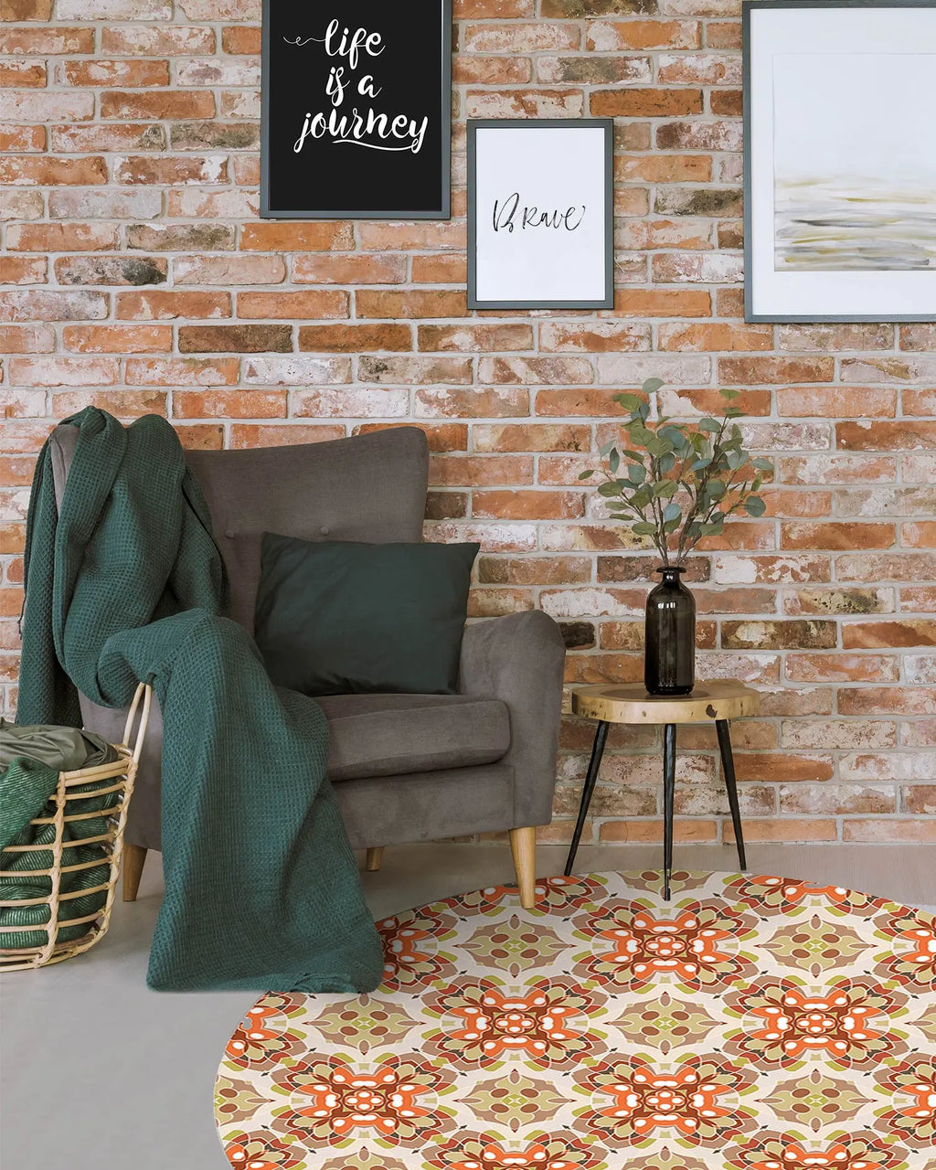 Alfombra Azulejo Oriental Naranja Redonda freeshipping - Home and Living