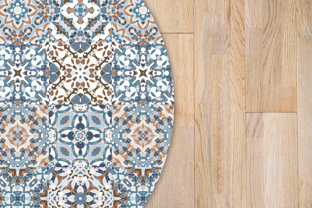 Alfombra Baldosa Hidráulico Oriental Azul Redonda freeshipping - Home and Living