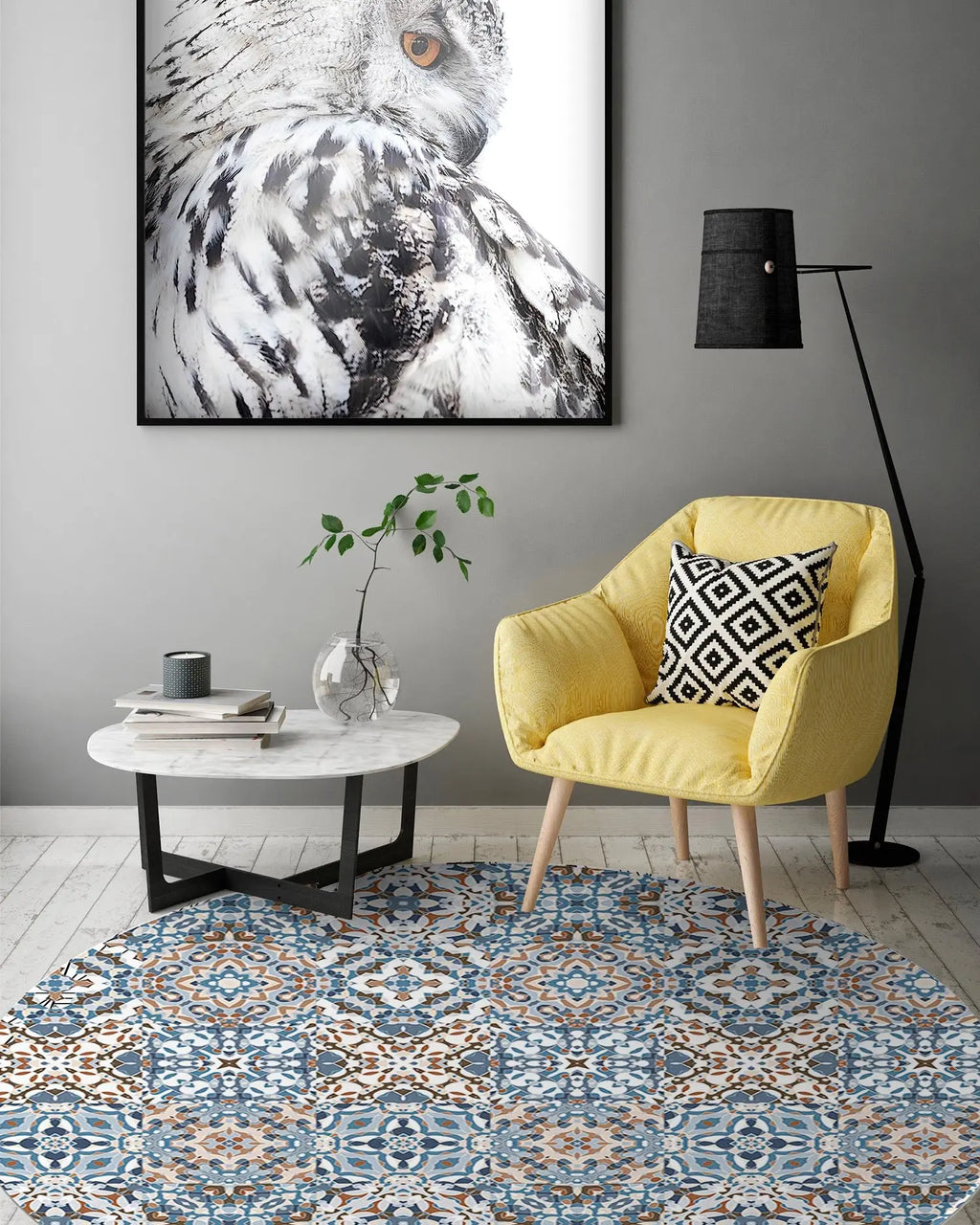 Alfombra Baldosa Hidráulico Oriental Azul Redonda freeshipping - Home and Living