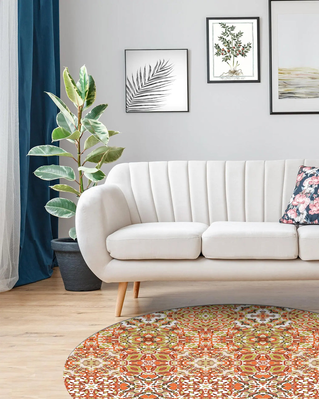 Alfombra Baldosa Hidráulico Oriental Naranja Redonda freeshipping - Home and Living