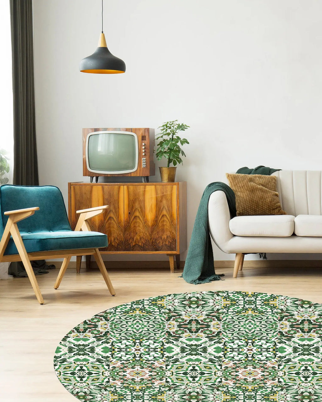 Alfombra Baldosa Hidráulico Oriental Verde Redonda freeshipping - Home and Living