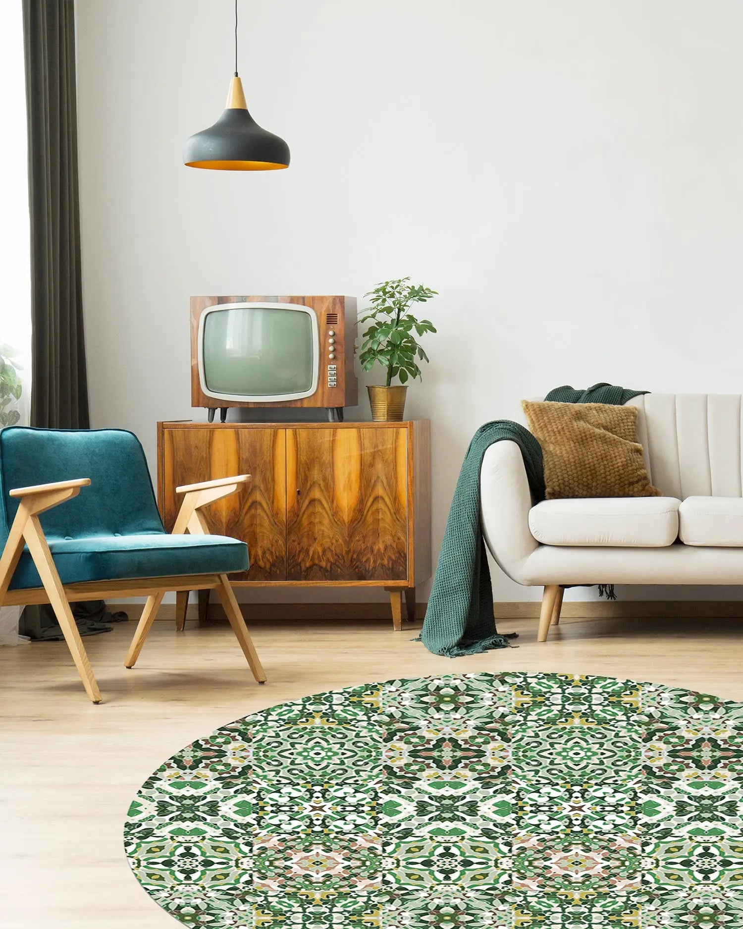 Alfombra Baldosa Hidráulico Oriental Verde Redonda freeshipping - Home and Living