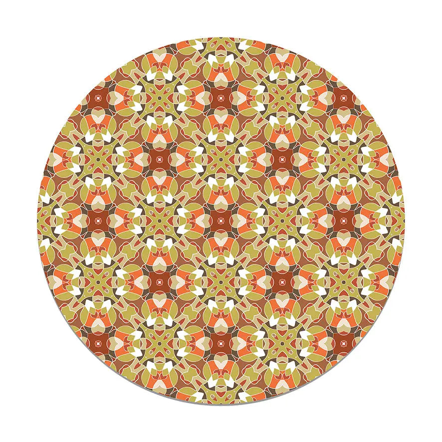 Alfombra Baldosa Modelo Oriental Naranja Redonda freeshipping - Home and Living