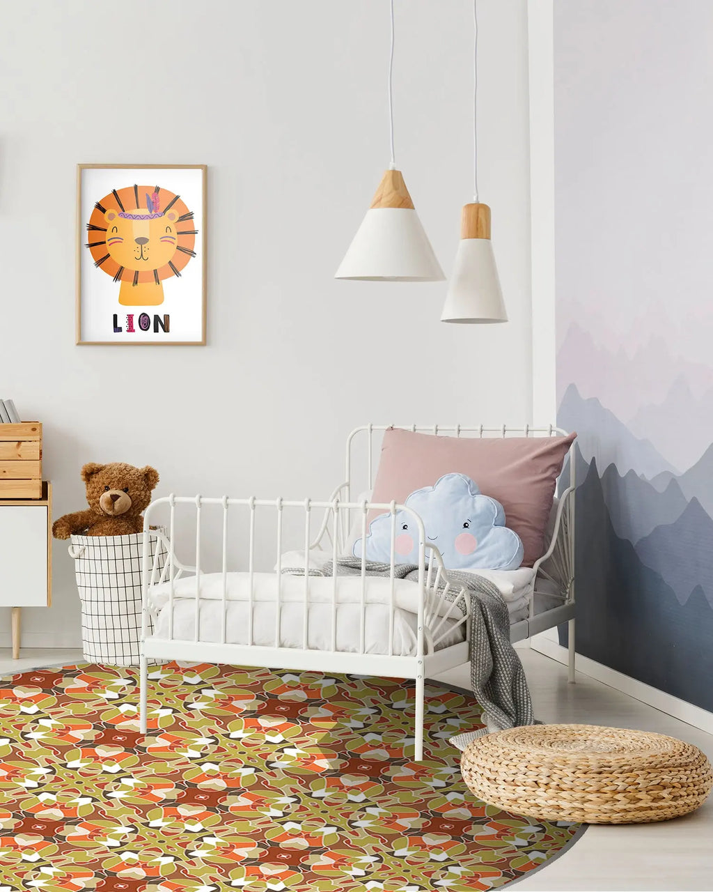 Alfombra Baldosa Modelo Oriental Naranja Redonda freeshipping - Home and Living