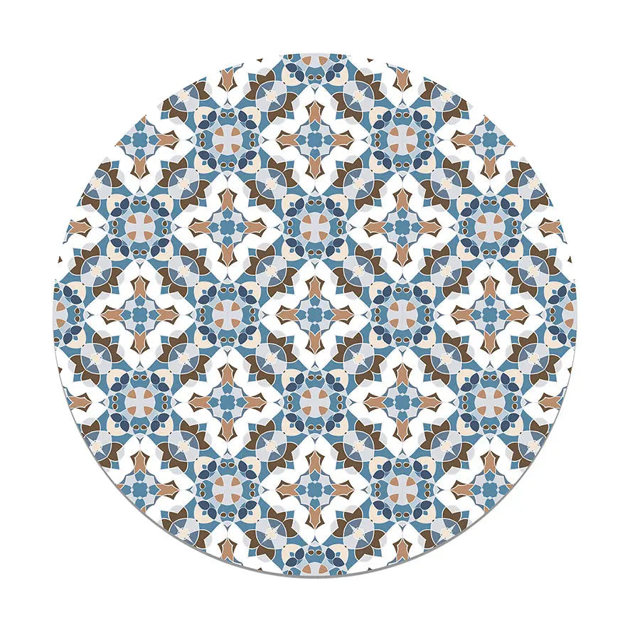 Alfombra Baldosín Estilo Oriental Azul Redonda freeshipping - Home and Living
