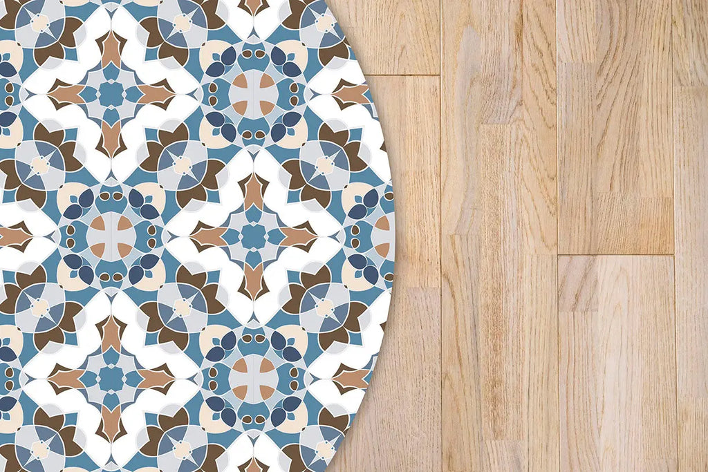Alfombra Baldosín Estilo Oriental Azul Redonda freeshipping - Home and Living