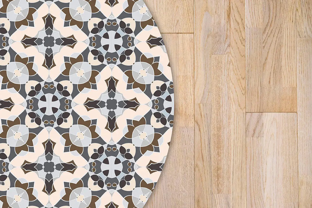 Alfombra Baldosín Estilo Oriental Gris Redonda freeshipping - Home and Living