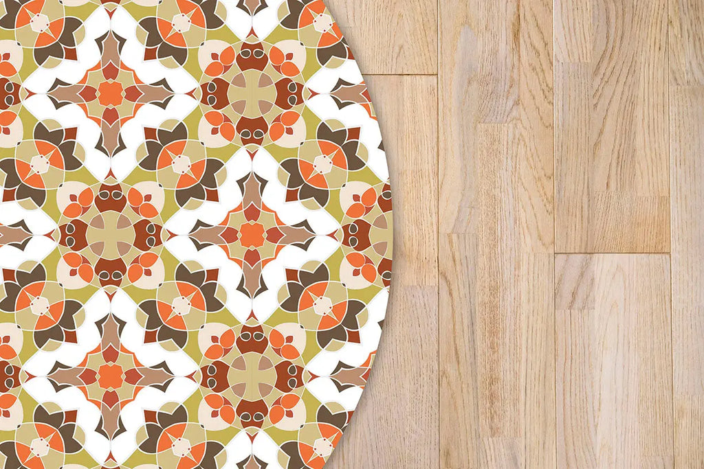 Alfombra Baldosín Estilo Oriental Naranja Redonda freeshipping - Home and Living