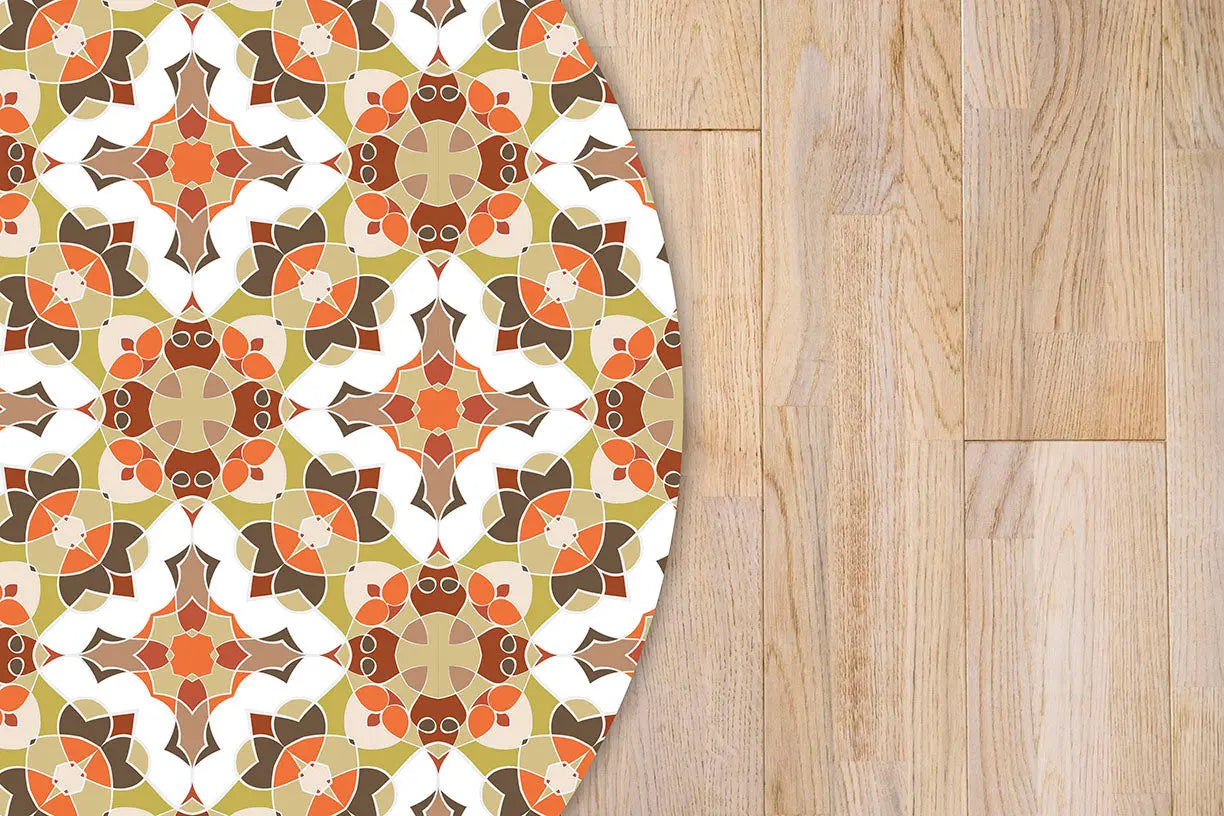 Alfombra Baldosín Estilo Oriental Naranja Redonda freeshipping - Home and Living