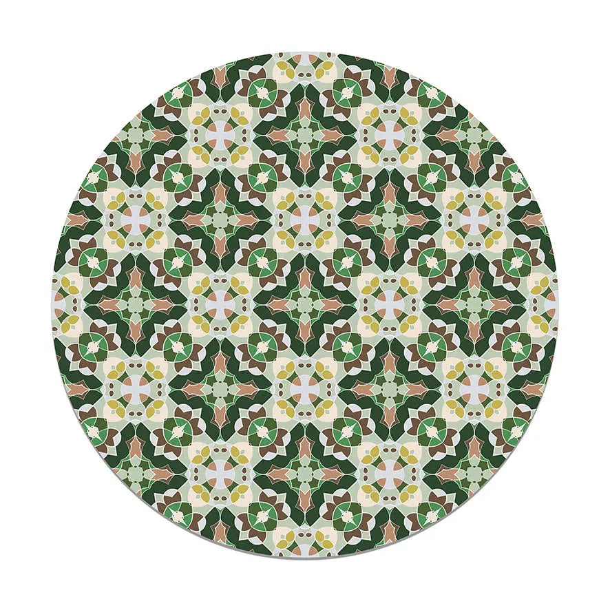 Alfombra Baldosín Estilo Oriental Verde Redonda freeshipping - Home and Living