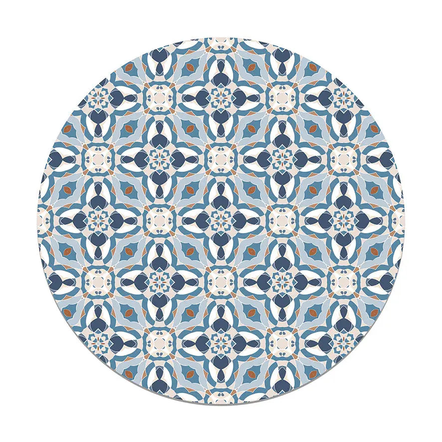 Alfombra Baldosín Oriental Caleidoscopio Azul Redonda freeshipping - Home and Living